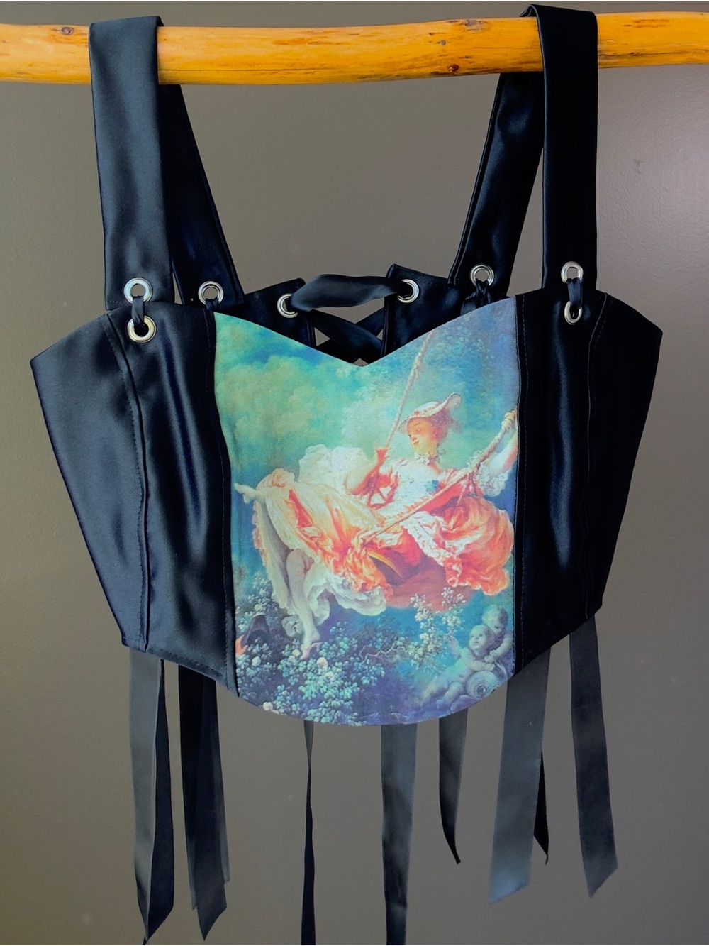 Art Print Corset Top with Pastel Rococo Swing Motif - Picture 5 of 9